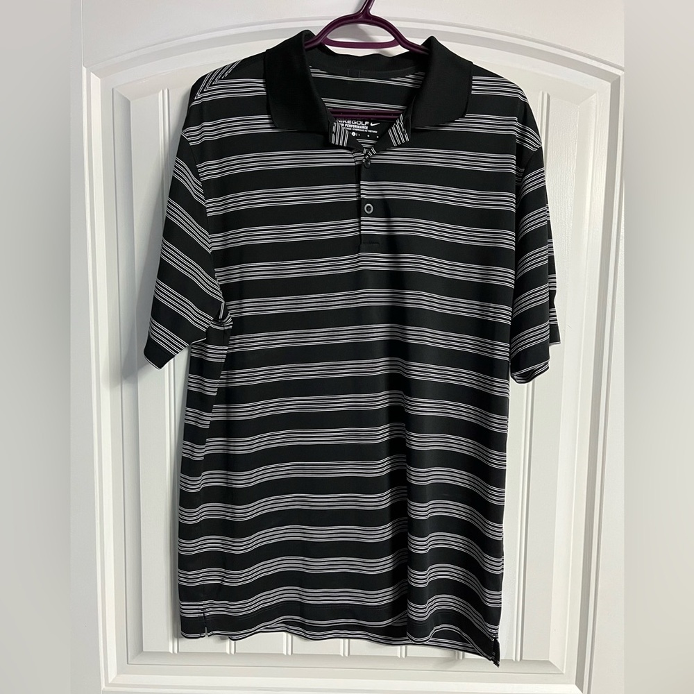 Nike Golf ‎ Black and white Striped collared Shirt